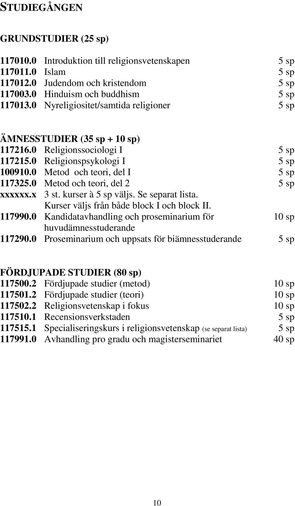 0 Metod och teori, del 2 5 sp xxxxxx.x 3 st. kurser à 5 sp väljs. Se separat lista. Kurser väljs från både block I och block II. 117990.