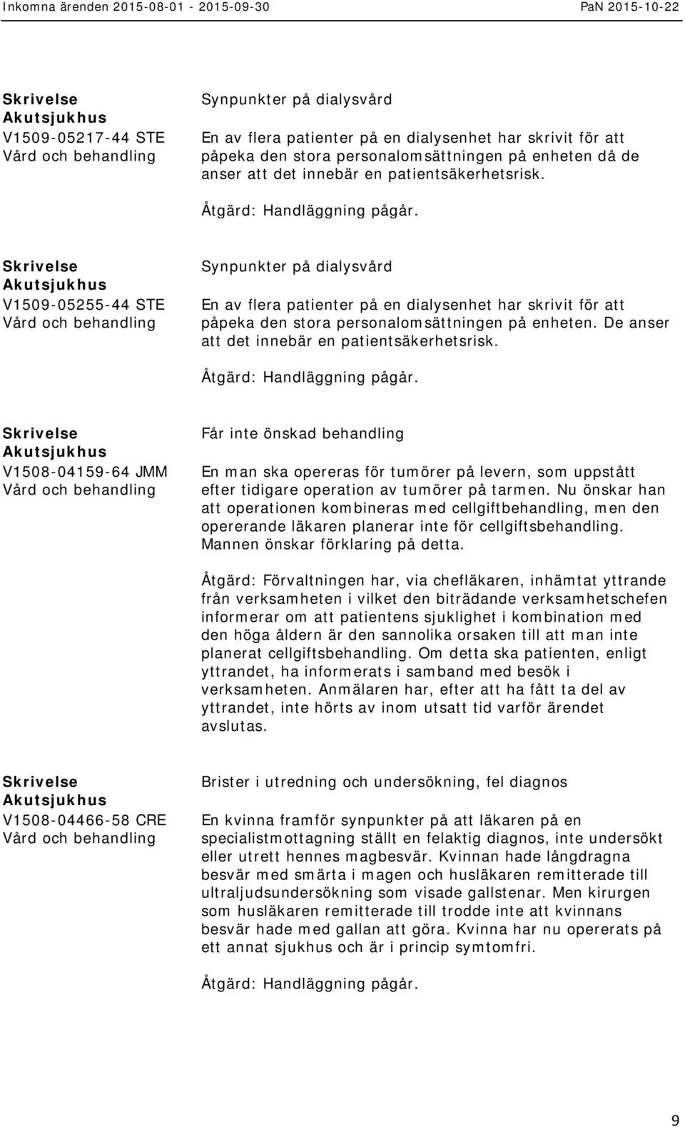 De anser att det innebär en patientsäkerhetsrisk. V1508-04159-64 JMM Får inte önskad behandling En man ska opereras för tumörer på levern, som uppstått efter tidigare operation av tumörer på tarmen.