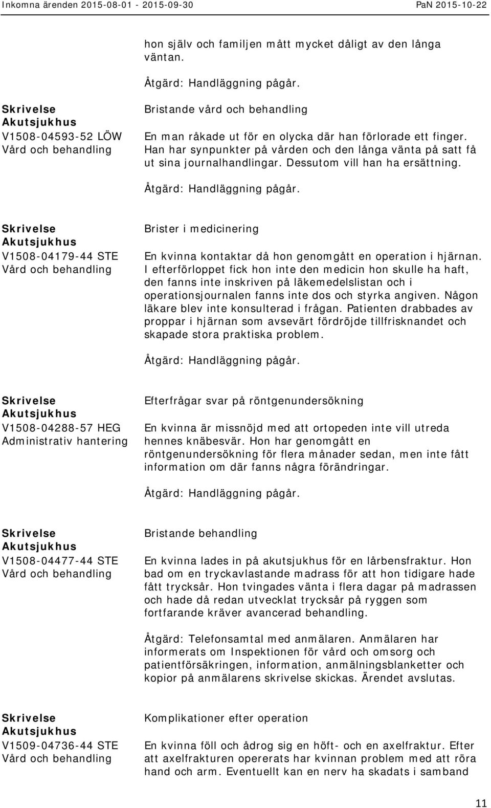 V1508-04179-44 STE Brister i medicinering En kvinna kontaktar då hon genomgått en operation i hjärnan.