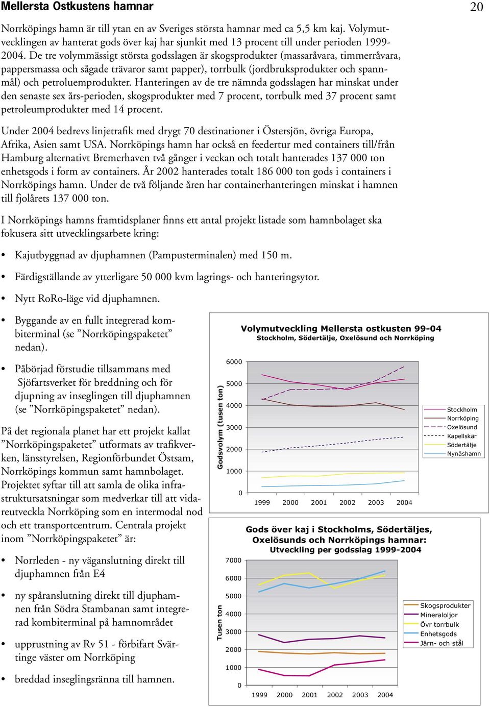 De tre volymmässigt största godsslagen är skogsprodukter (massaråvara, timmerråvara, pappersmassa och sågade trävaror samt papper), torrbulk (jordbruksprodukter och spannmål) och petroluemprodukter.