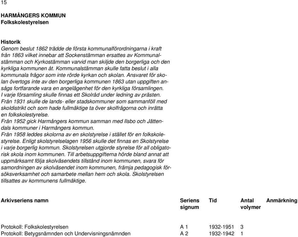 Ansvaret för skolan övertogs inte av den borgerliga kommunen 1863 utan uppgiften ansågs fortfarande vara en angelägenhet för den kyrkliga församlingen.