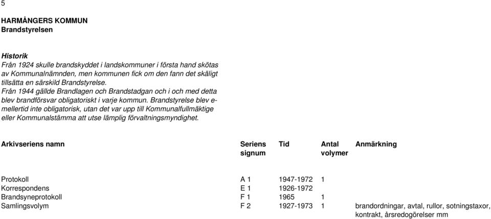 Brandstyrelse blev e- mellertid inte obligatorisk, utan det var upp till Kommunalfullmäktige eller Kommunalstämma att utse lämplig förvaltningsmyndighet.