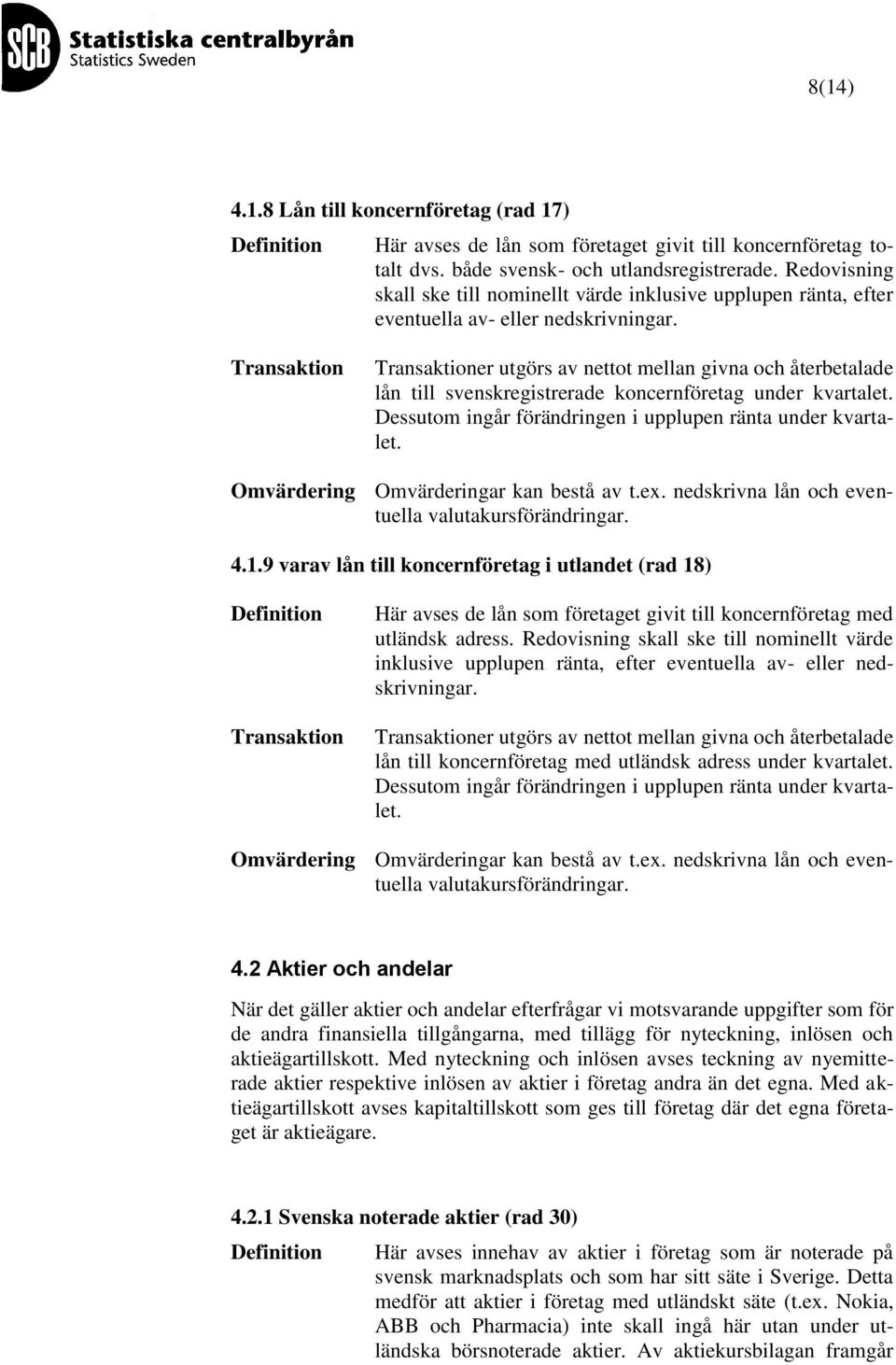 er utgörs av nettot mellan givna och återbetalade lån till svenskregistrerade koncernföretag under kvartalet. Dessutom ingår förändringen i upplupen ränta under kvartalet. 4.1.