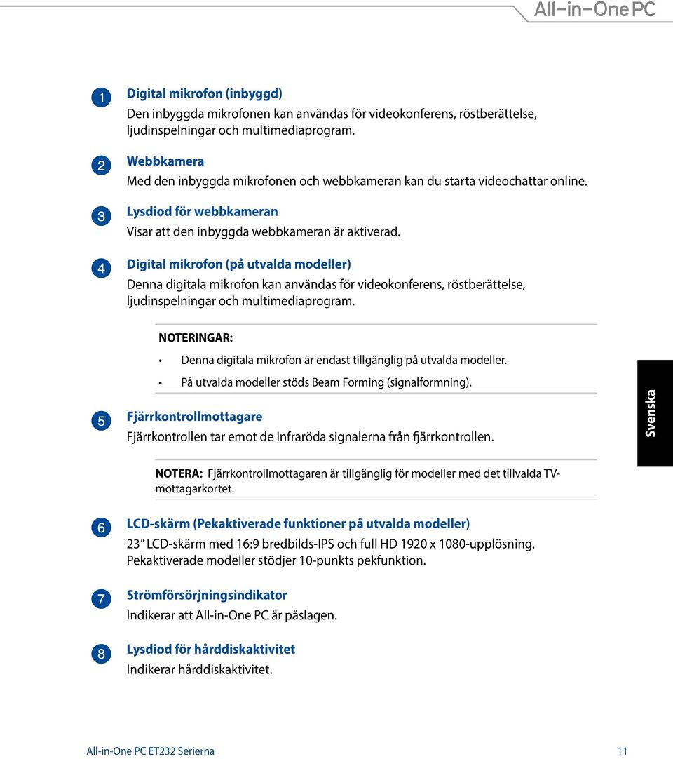 Digital mikrofon (på utvalda modeller) Denna digitala mikrofon kan användas för videokonferens, röstberättelse, ljudinspelningar och multimediaprogram.