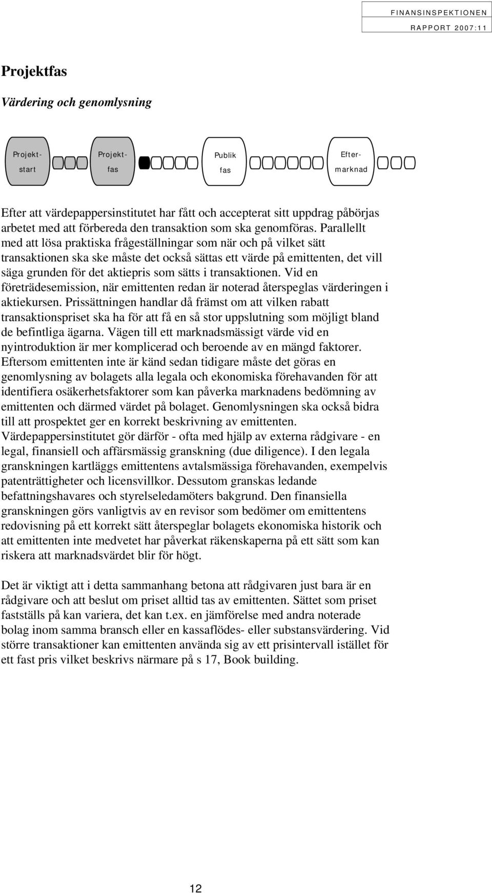 transaktionen. Vid en företrädesemission, när emittenten redan är noterad återspeglas värderingen i aktiekursen.