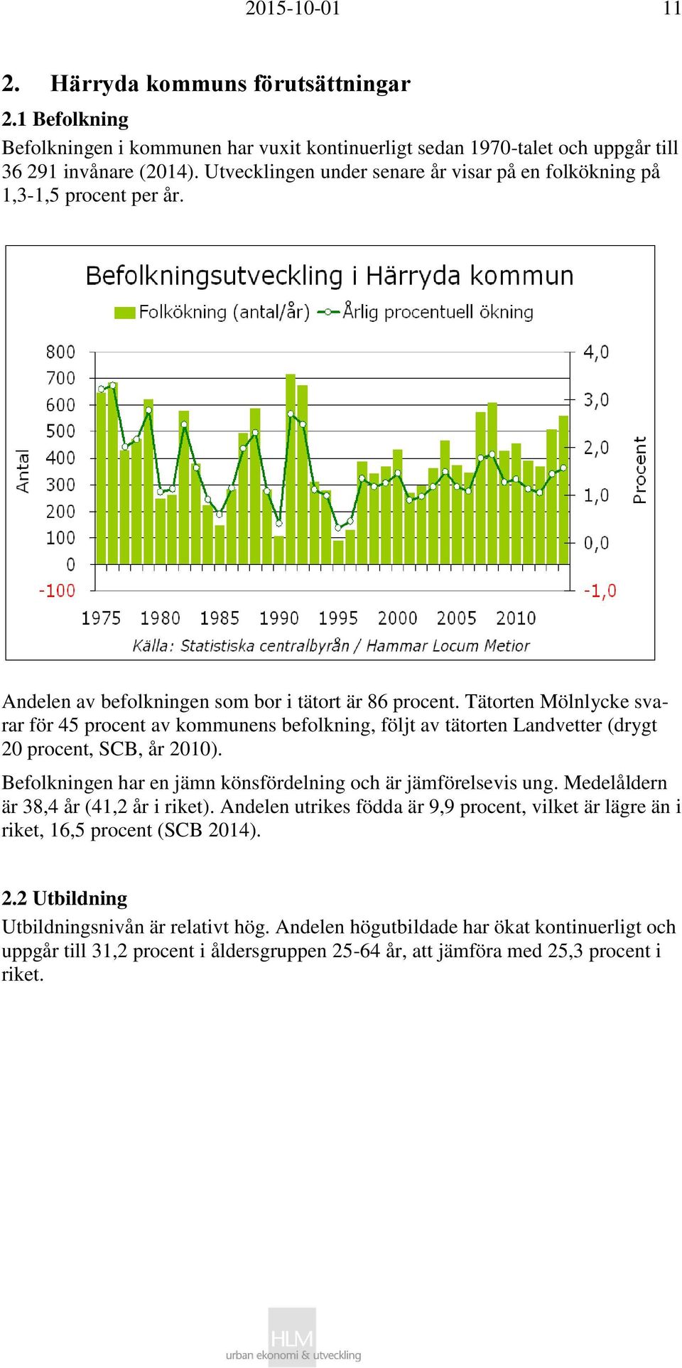 Tätorten Mölnlycke svarar för 45 procent av kommunens befolkning, följt av tätorten Landvetter (drygt 20 procent, SCB, år 2010). Befolkningen har en jämn könsfördelning och är jämförelsevis ung.