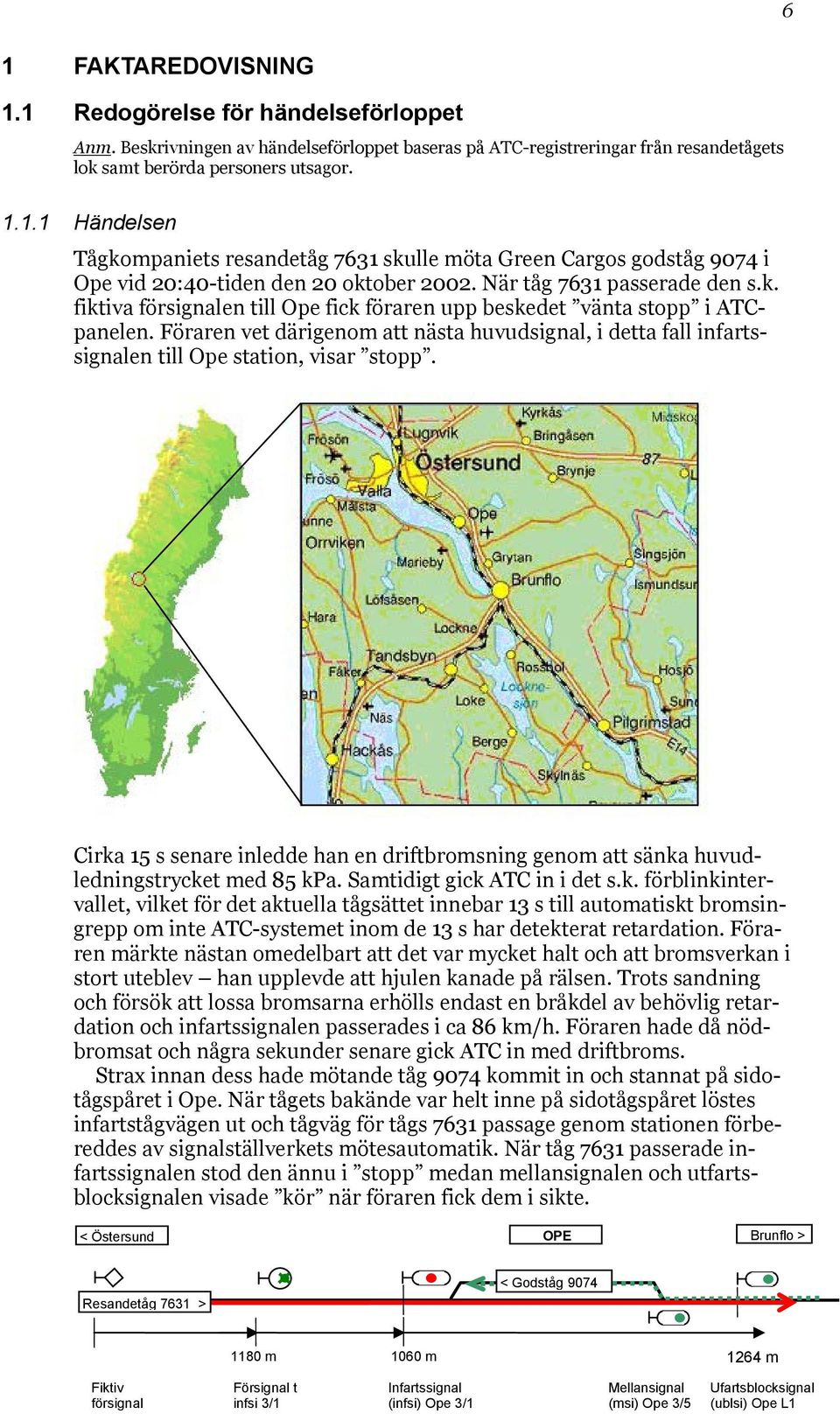 Föraren vet därigenom att nästa huvudsignal, i detta fall infartssignalen till Ope station, visar stopp.