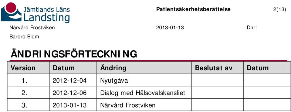 Beslutat av Datum 1. 2012-12-04 Nyutgåva 2.