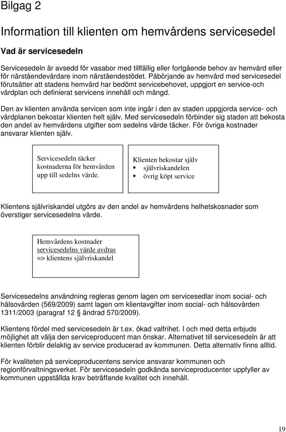 Den av klienten använda servicen som inte ingår i den av staden uppgjorda service- och vårdplanen bekostar klienten helt själv.