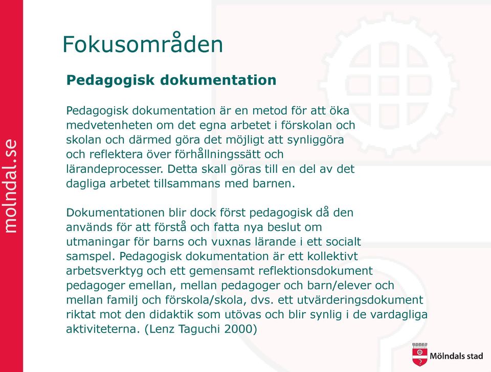 Dokumentationen blir dock först pedagogisk då den används för att förstå och fatta nya beslut om utmaningar för barns och vuxnas lärande i ett socialt samspel.