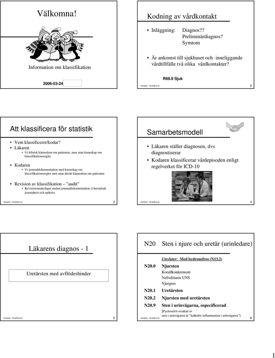 Läkaren Ur klinisk kännedom om patienten, men utan kunnskap om klassifikationsregler Kodaren Ur journaldokumentation med kunnskap om klassifikationsregler men utan direkt kännedom om patienten