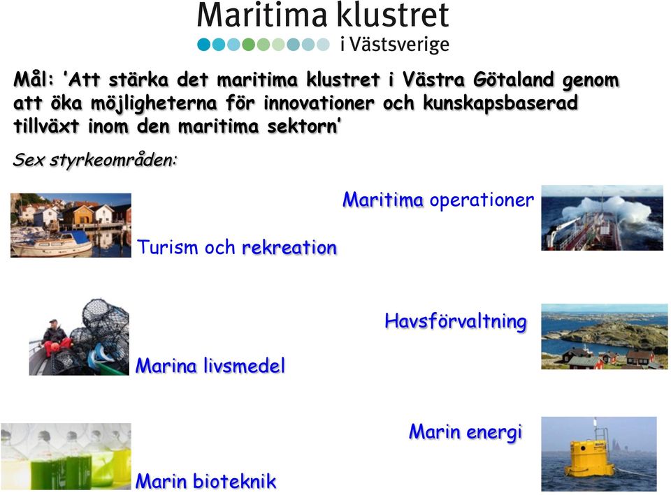 maritima sektorn Sex styrkeområden: Turism och rekreation Maritima