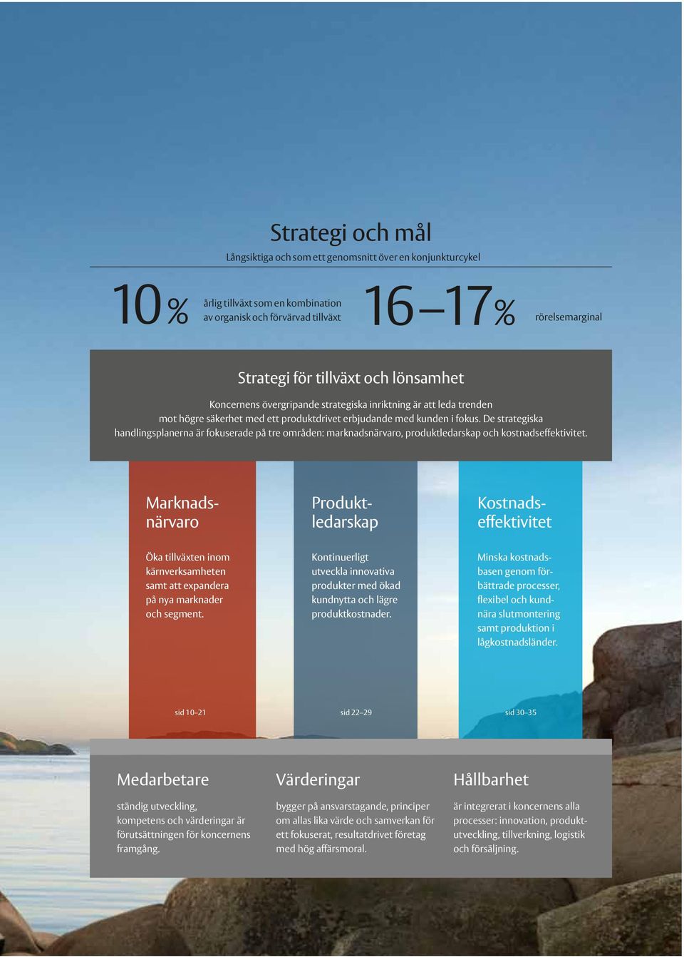 De strategiska handlingsplanerna är fokuserade på tre områden: marknadsnärvaro, produktledarskap och kostnadseffektivitet.