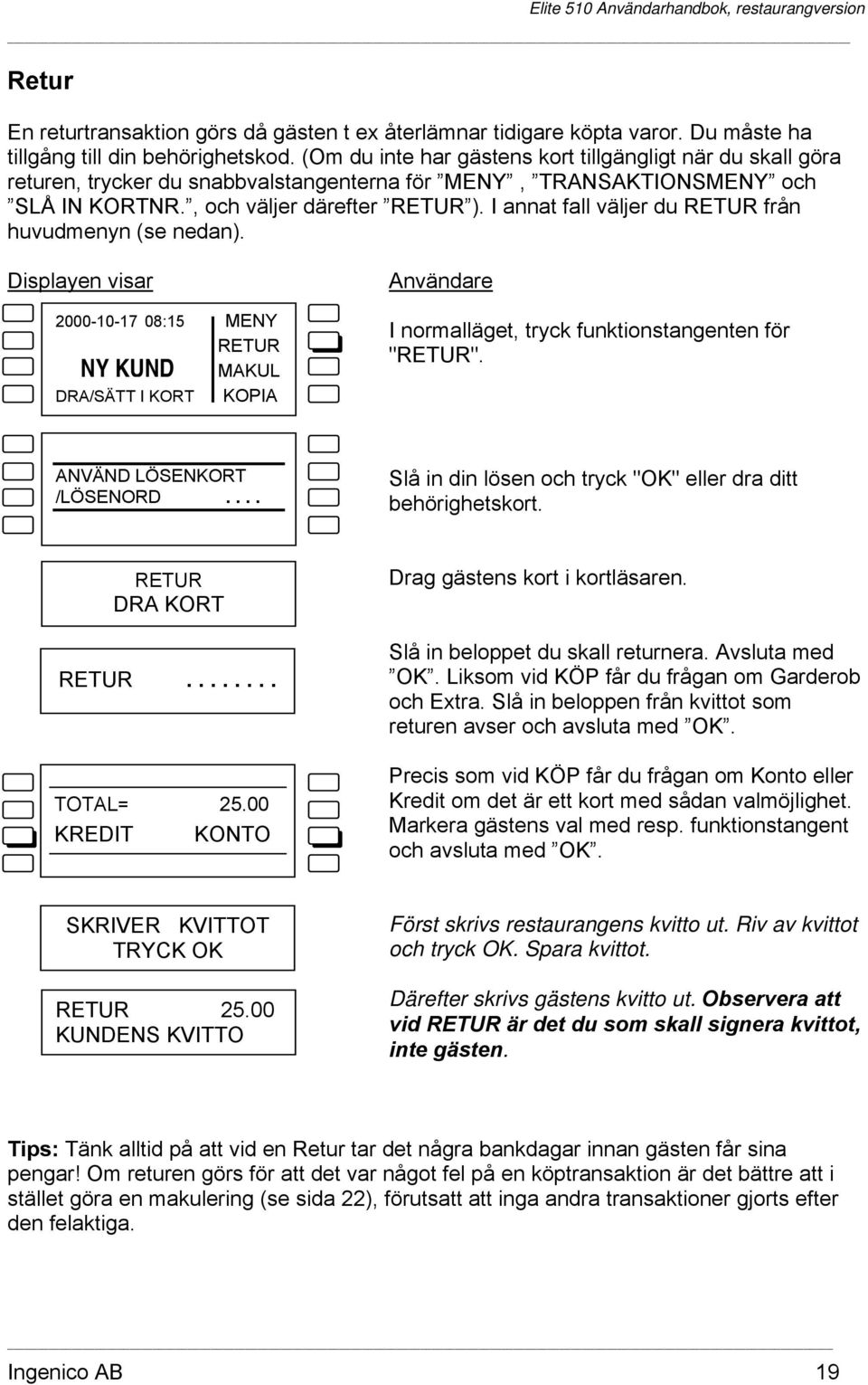 I annat fall väljer du från huvudmenyn (se nedan). I normalläget, tryck funktionstangenten för "". ANVÄND LÖSENKORT /LÖSENORD.... Slå in din lösen och tryck "OK" eller dra ditt behörighetskort.