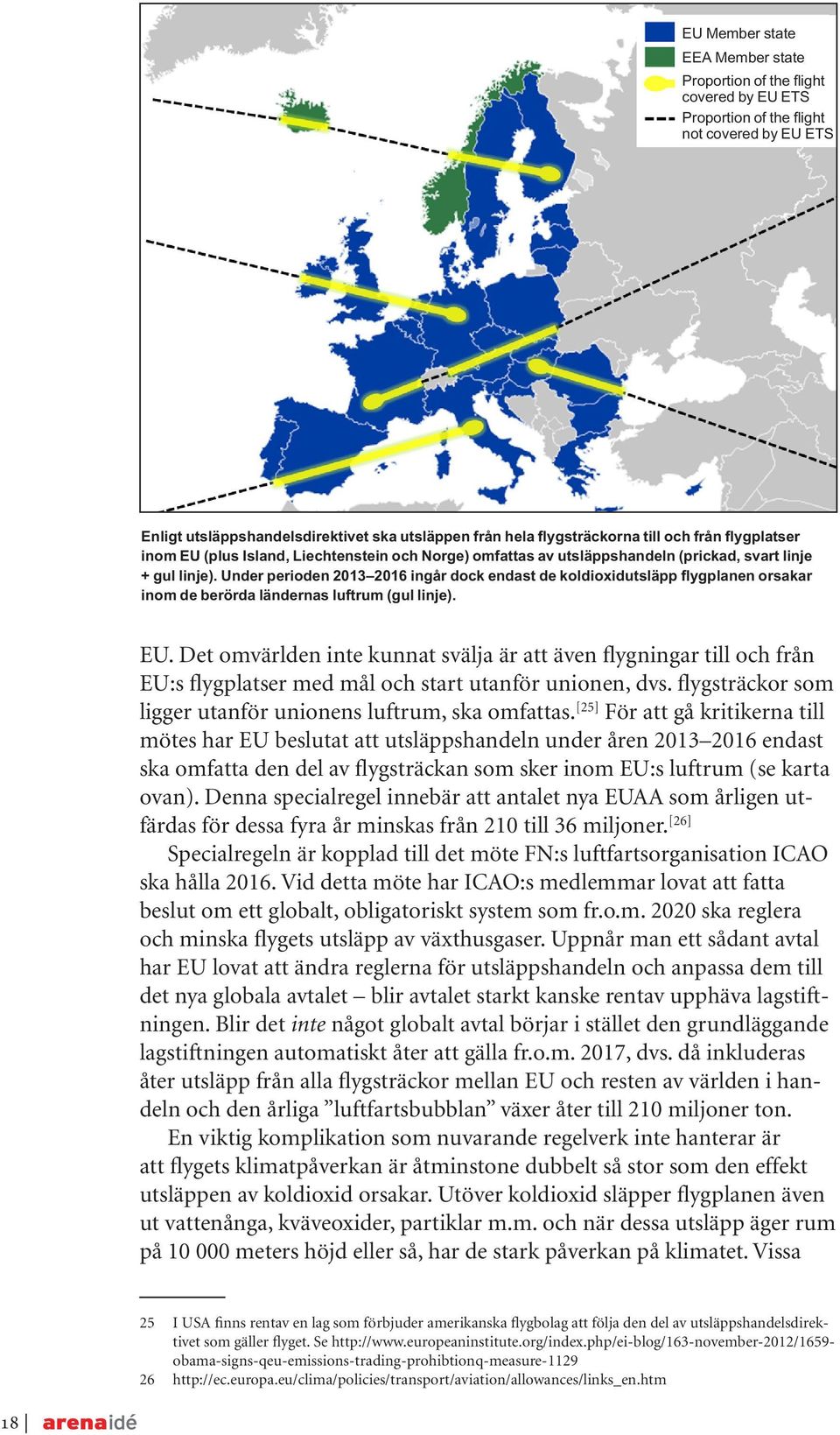 Under perioden 2013 2016 ingår dock endast de koldioxidutsläpp flygplanen orsakar inom de berörda ländernas luftrum (gul linje). EU.