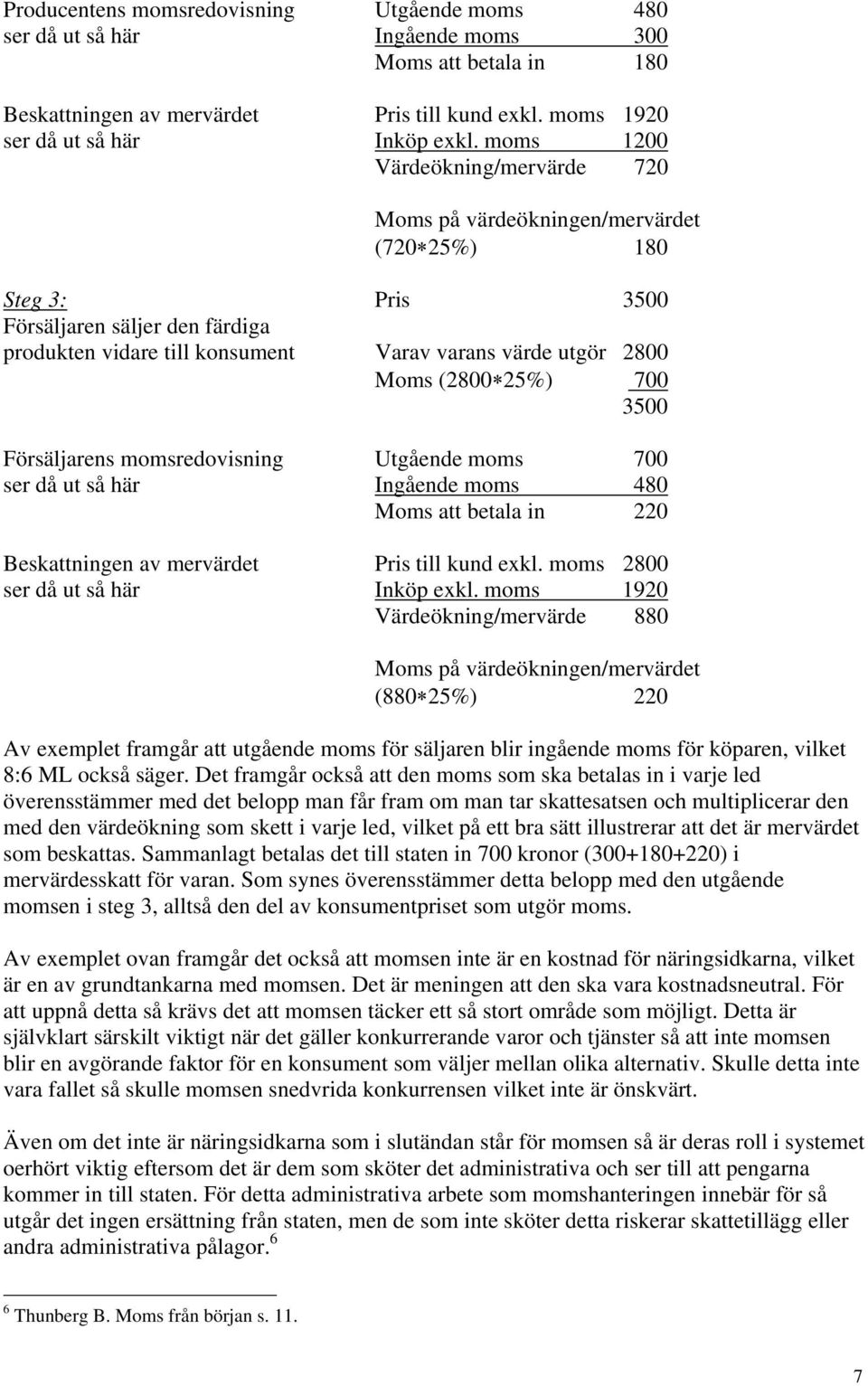 (2800 25%) 700 3500 Försäljarens momsredovisning Utgående moms 700 ser då ut så här Ingående moms 480 Moms att betala in 220 Beskattningen av mervärdet Pris till kund exkl.