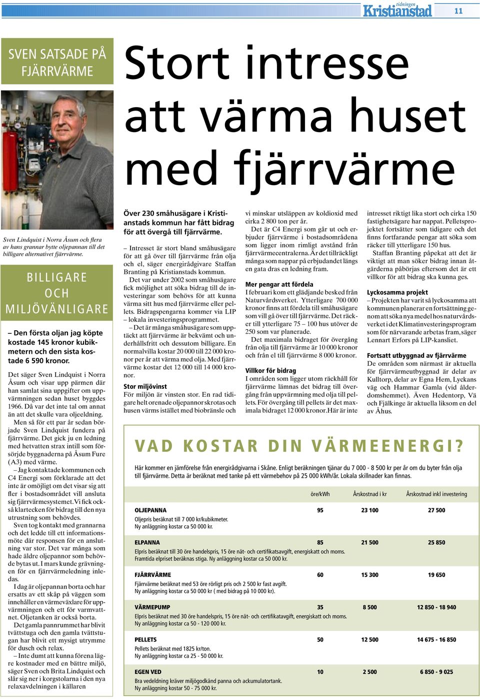 Det säger Sven Lindquist i Norra Åsum och visar upp pärmen där han samlat sina uppgifter om uppvärmningen sedan huset byggdes 1966. Då var det inte tal om annat än att det skulle vara oljeeldning.