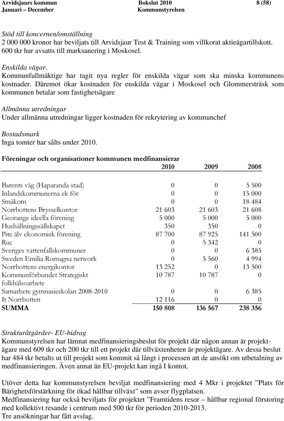 Däremot ökar kostnaden för enskilda vägar i Moskosel och Glommersträsk som kommunen betalar som fastighetsägare Allmänna utredningar Under allmänna utredningar ligger kostnaden för rekrytering av