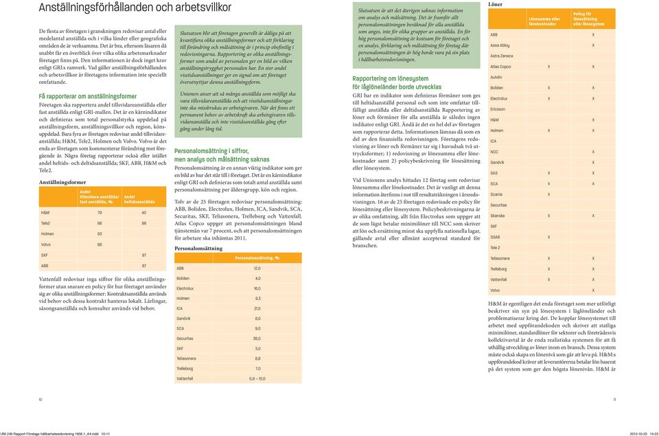 Vad gäller anställningsförhållanden och arbetsvillkor är företagens information inte speciellt omfattande.