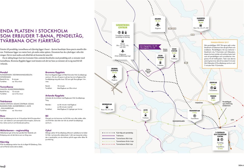 Du är aldrig längre bort än 8 minuter från centrala Stockholm med pendeltåg och 12 minuter med tunnelbana.