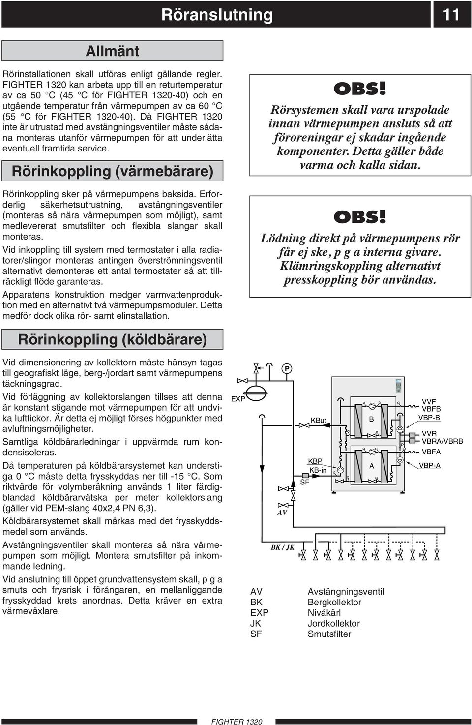 Då inte är utrustad med avstängningsventiler måste sådana monteras utanför värmepumpen för att underlätta eventuell framtida service.