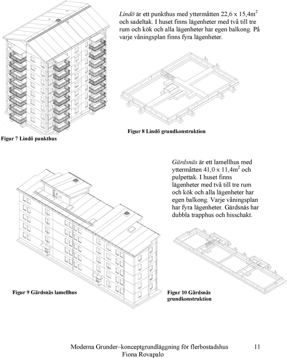 Figur 7 Lindö punkthus Figur 8 Lindö grundkonstruktion Gärdsnäs är ett lamellhus med yttermåtten 41,0 x 11,4m 2 och pulpettak.