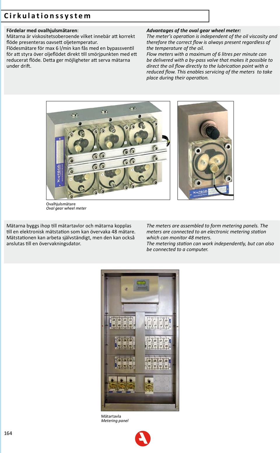 Advantages of the oval gear wheel meter: The meter s operation is independent of the oil viscosity and therefore the correct flow is always present regardless of the temperature of the oil.