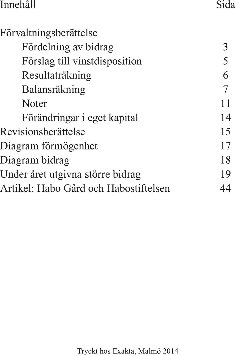 kapital 14 Revisionsberättelse 15 Diagram förmögenhet 17 Diagram bidrag 18 Under