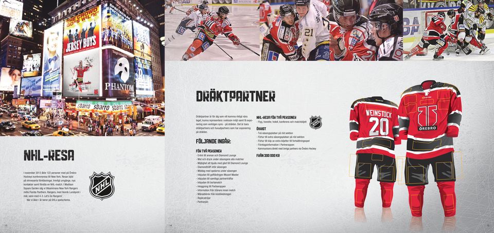 NHL-resa För två personer - Entré till arenan och Diamond Lounge - Mat och dryck under säsongens alla matcher - Möjlighet att bjuda med gäst till Diamond Lounge - Diamondträff inför säsongen - Middag