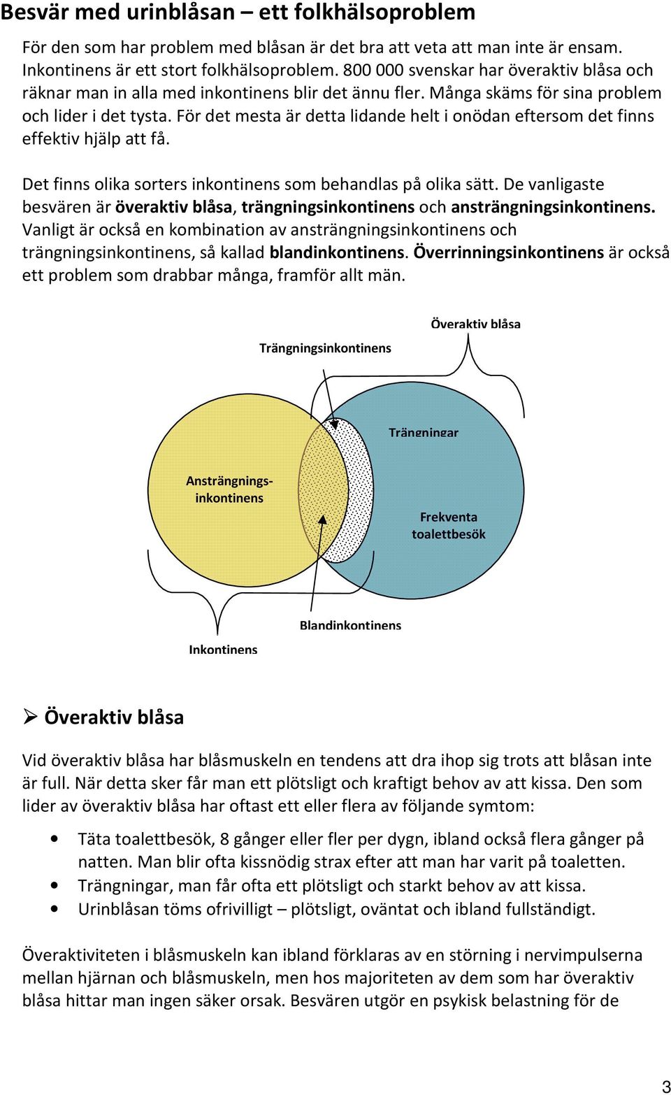 För det mesta är detta lidande helt i onödan eftersom det finns effektiv hjälp att få. Det finns olika sorters inkontinens som behandlas på olika sätt.