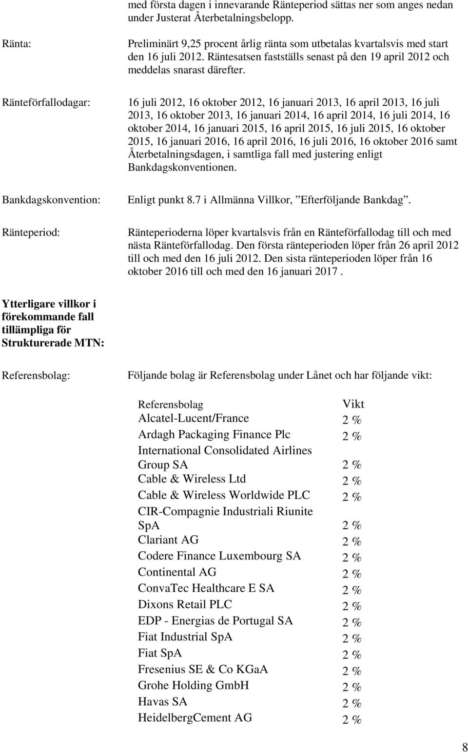 Räntesatsen fastställs senast på den 19 april 2012 och meddelas snarast därefter.