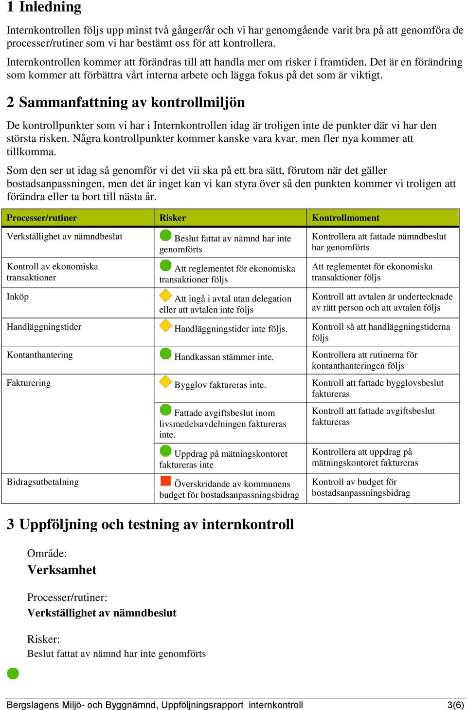 2 Sammanfattning av kontrollmiljön De kontrollpunkter som vi har i Internkontrollen idag är troligen inte de punkter där vi har den största risken.