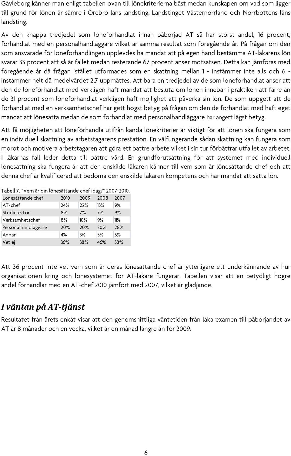 På frågan om den som ansvarade för löneförhandlingen upplevdes ha mandat att på egen hand bestämma AT-läkarens lön svarar 33 procent att så är fallet medan resterande 67 procent anser motsatsen.