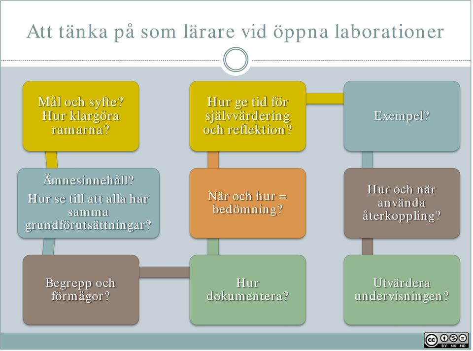 Hur se till att alla har samma grundförutsättningar? När och hur = bedömning?