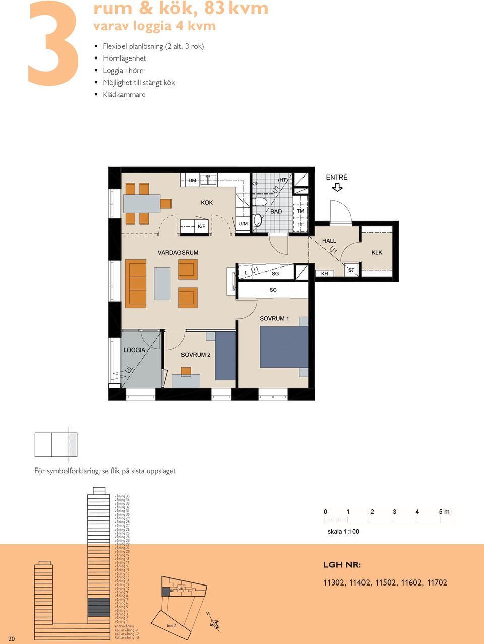 Klädkammare Balkong mot rum & kök, m² varav loggia m² Flexibel planlösning ( alt.