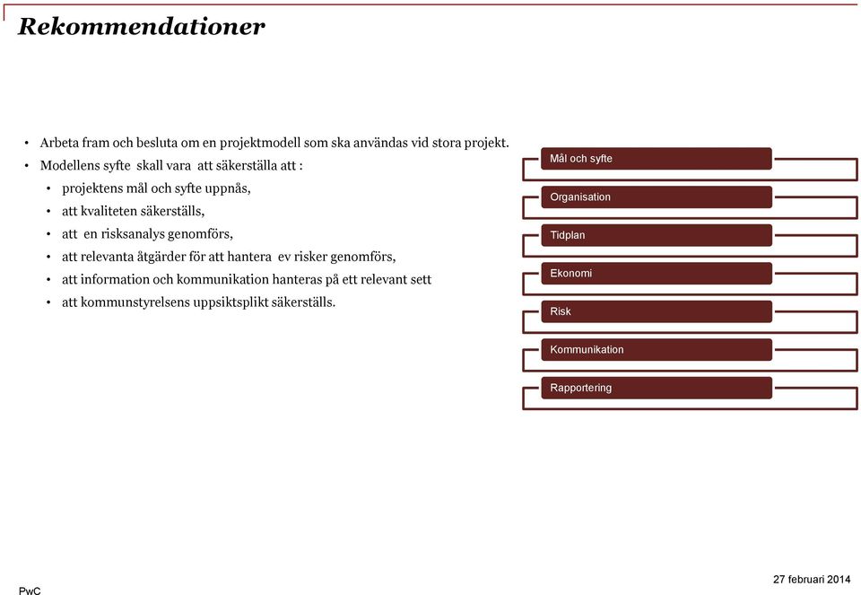 risksanalys genomförs, att relevanta åtgärder för att hantera ev risker genomförs, att information och kommunikation