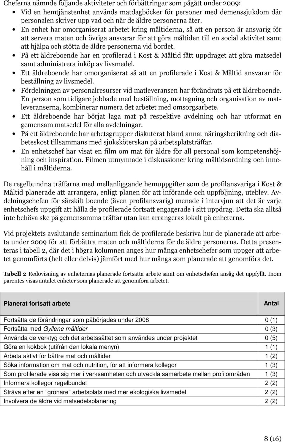 En enhet har omorganiserat arbetet kring måltiderna, så att en person är ansvarig för att servera maten och övriga ansvarar för att göra måltiden till en social aktivitet samt att hjälpa och stötta