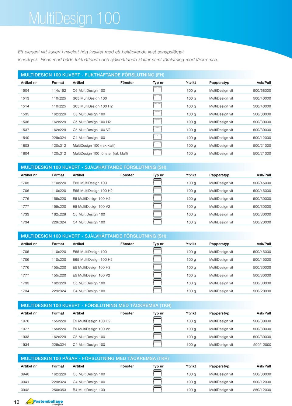 MultiDesign 100 100 g MultiDesign vit 500/40000 1514 110x225 S65 MultiDesign 100 H2 100 g MultiDesign vit 500/40000 1535 162x229 C5 MultiDesign 100 100 g MultiDesign vit 500/30000 1536 162x229 C5