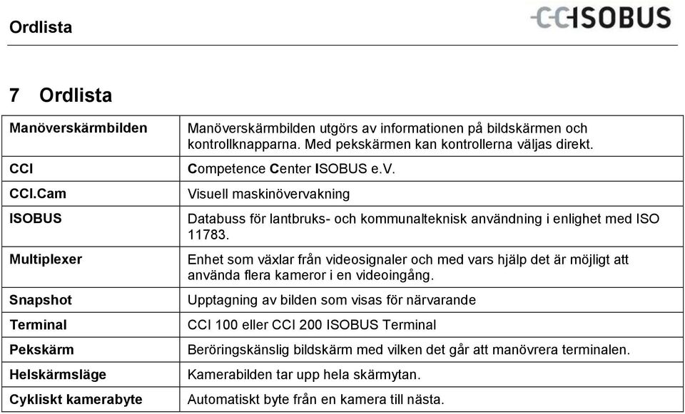 Med pekskärmen kan kontrollerna väljas direkt. Competence Center ISOBUS e.v. Visuell maskinövervakning Databuss för lantbruks- och kommunalteknisk användning i enlighet med ISO 11783.