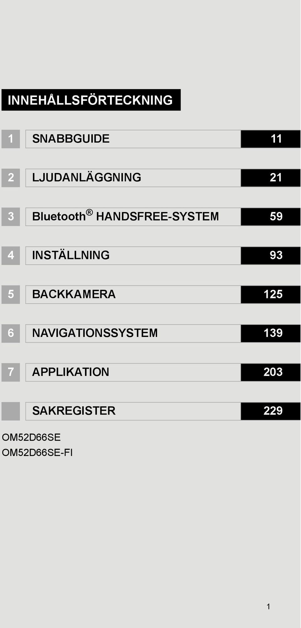 INSTÄLLNING 93 5 BACKKAMERA 125 6 NAVIGATIONSSYSTEM