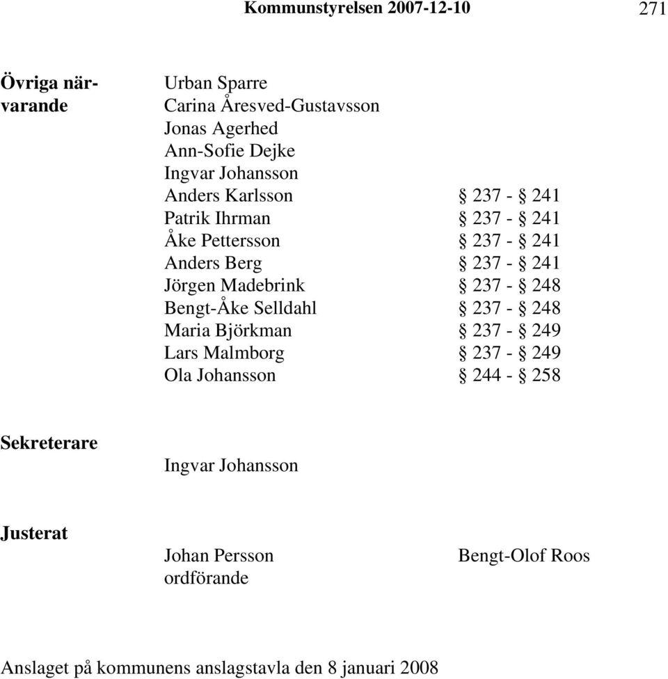 Madebrink 237-248 Bengt-Åke Selldahl 237-248 Maria Björkman 237-249 Lars Malmborg 237-249 Ola Johansson 244-258