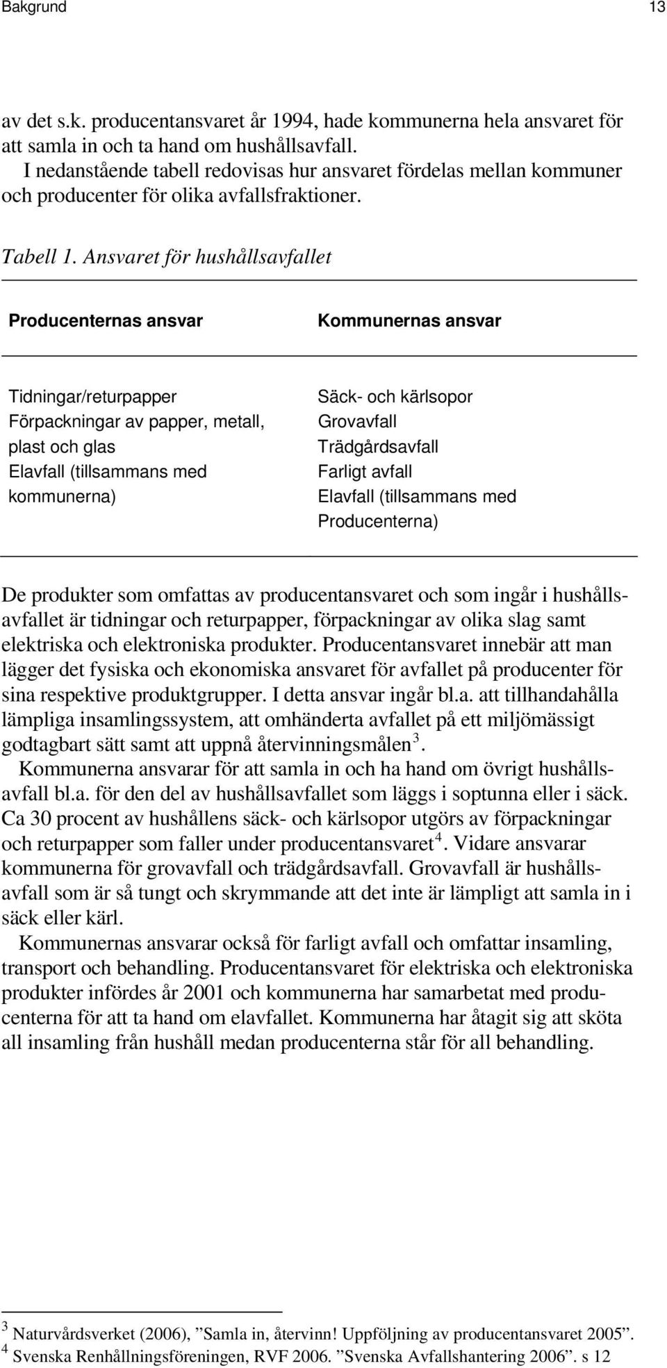 Ansvaret för hushållsavfallet Producenternas ansvar Kommunernas ansvar Tidningar/returpapper Förpackningar av papper, metall, plast och glas Elavfall (tillsammans med kommunerna) Säck- och kärlsopor