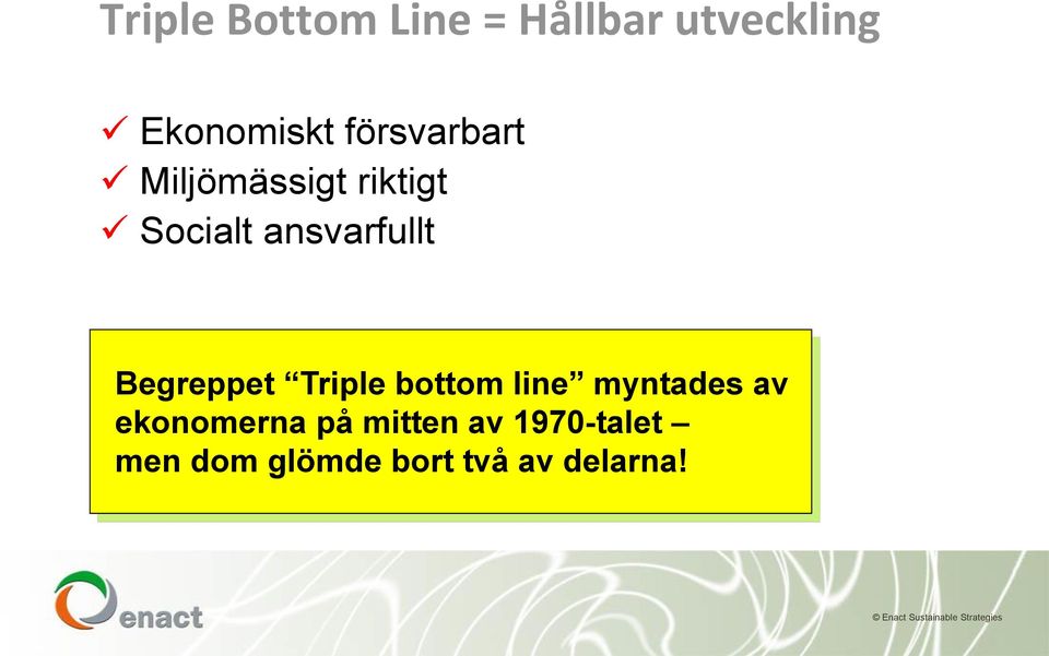 Begreppet Triple bottom line myntades av ekonomerna