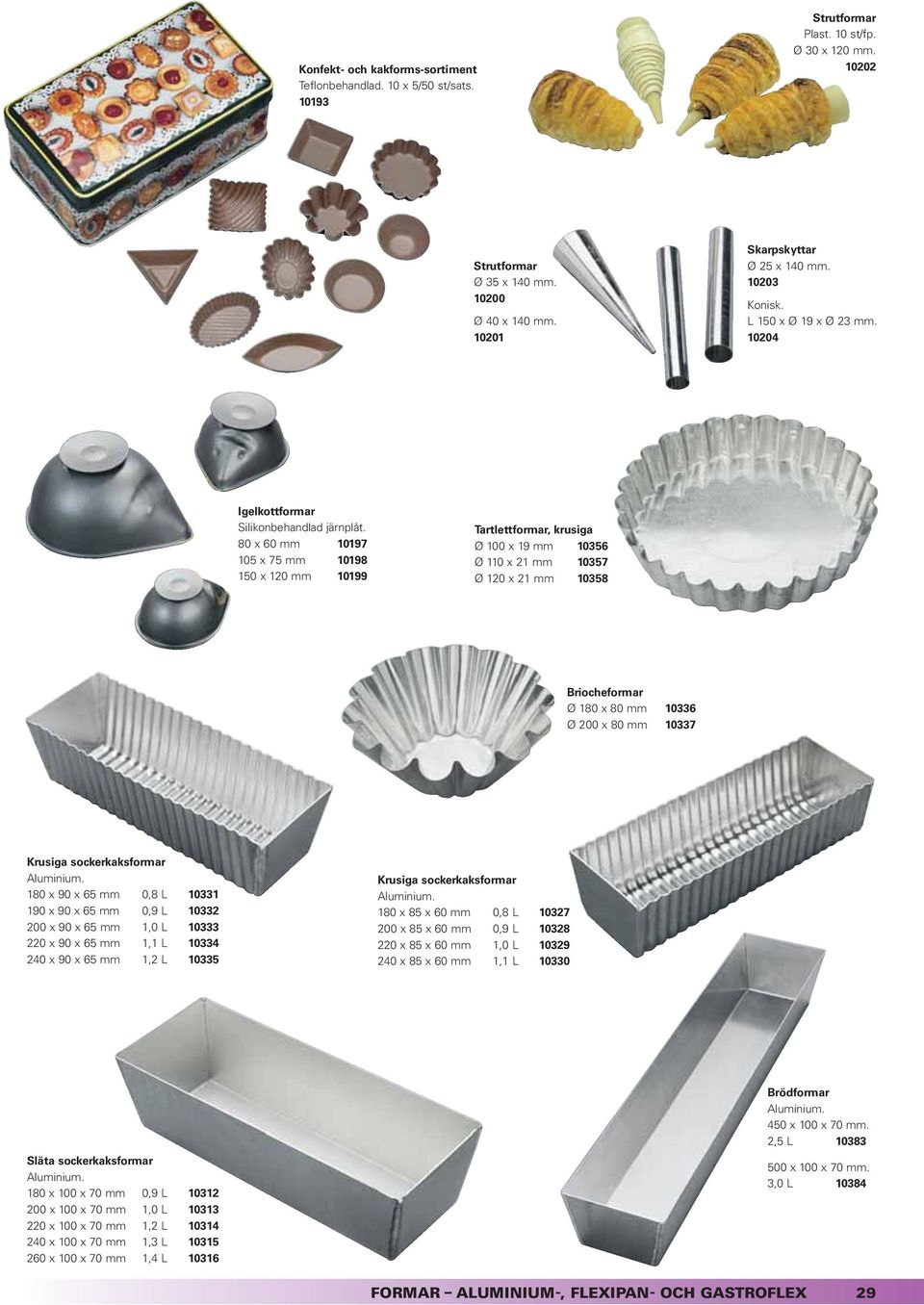 80 x 60 mm 10197 105 x 75 mm 10198 150 x 120 mm 10199 Tartlettformar, krusiga Ø 100 x 19 mm 10356 Ø 110 x 21 mm 10357 Ø 120 x 21 mm 10358 Briocheformar Ø 180 x 80 mm 10336 Ø 200 x 80 mm 10337 Krusiga