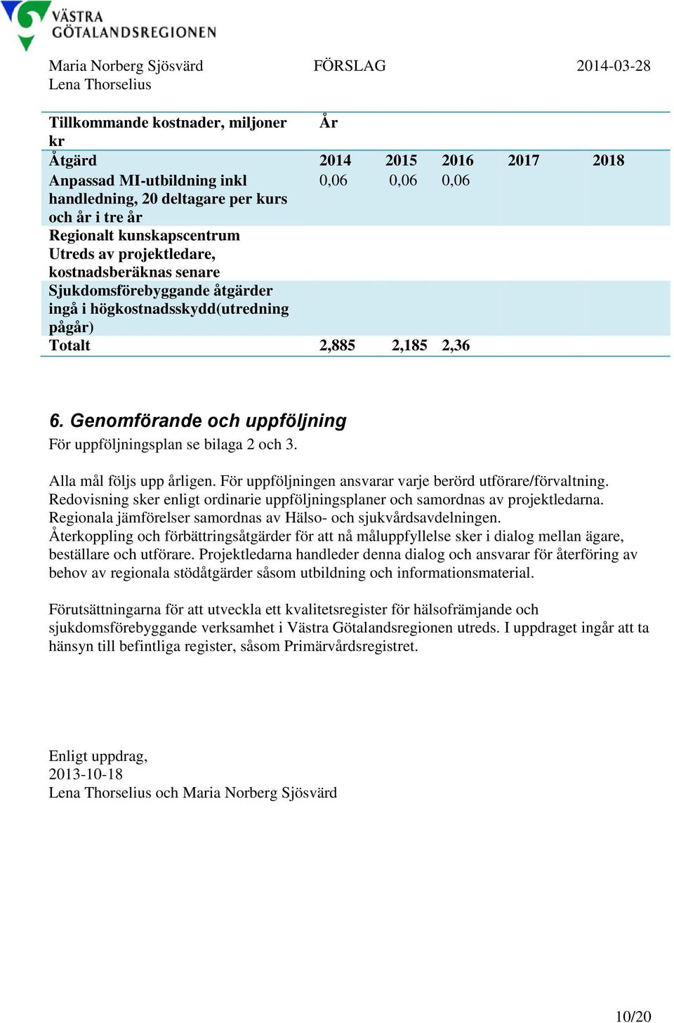 Genomförande och uppföljning För uppföljningsplan se bilaga 2 och 3. Alla mål följs upp årligen. För uppföljningen ansvarar varje berörd utförare/förvaltning.