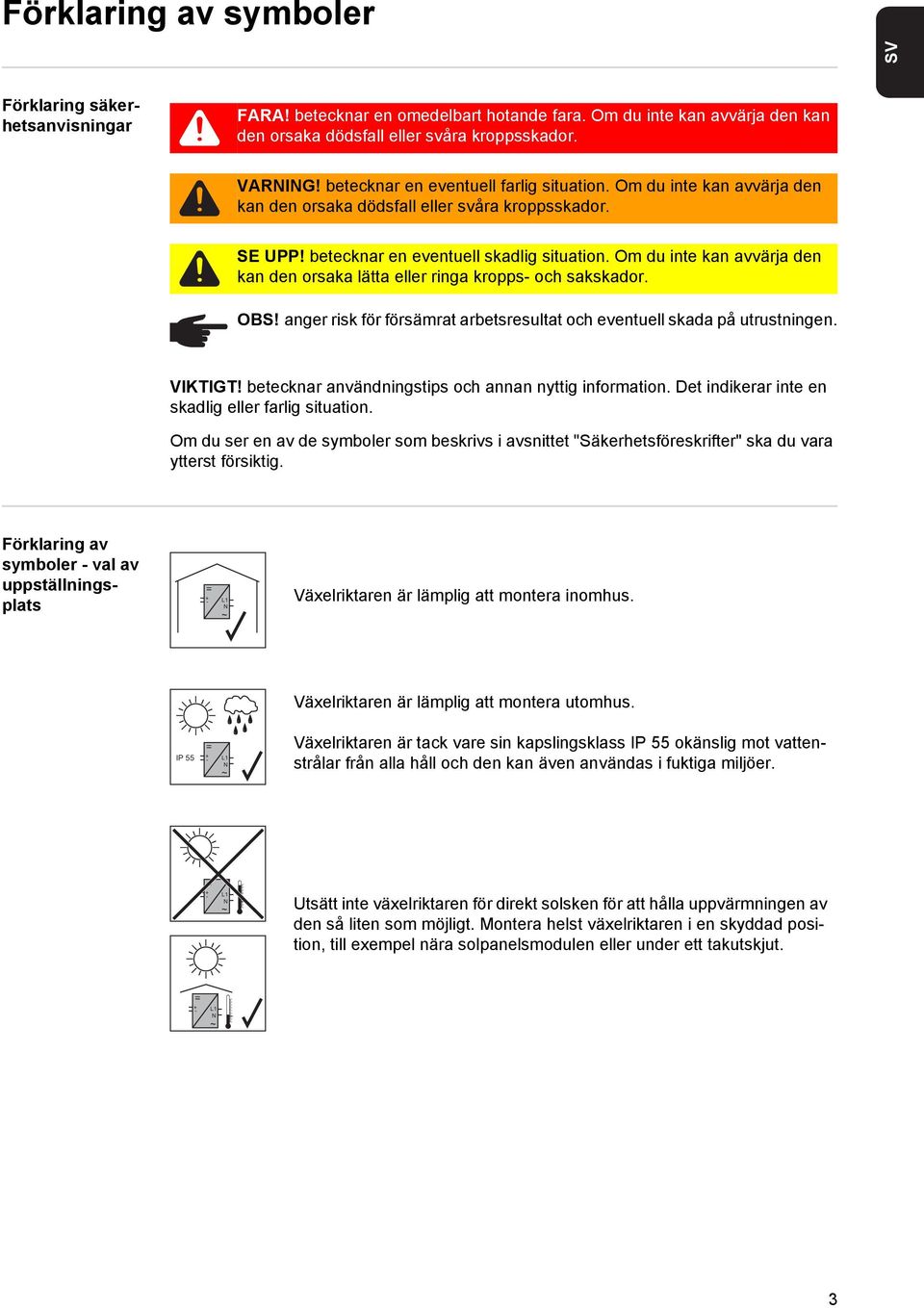 Om du inte kan avvärja den kan den orsaka lätta eller ringa kropps- och sakskador. OBS! anger risk för försämrat arbetsresultat och eventuell skada på utrustningen. VIKTIGT!