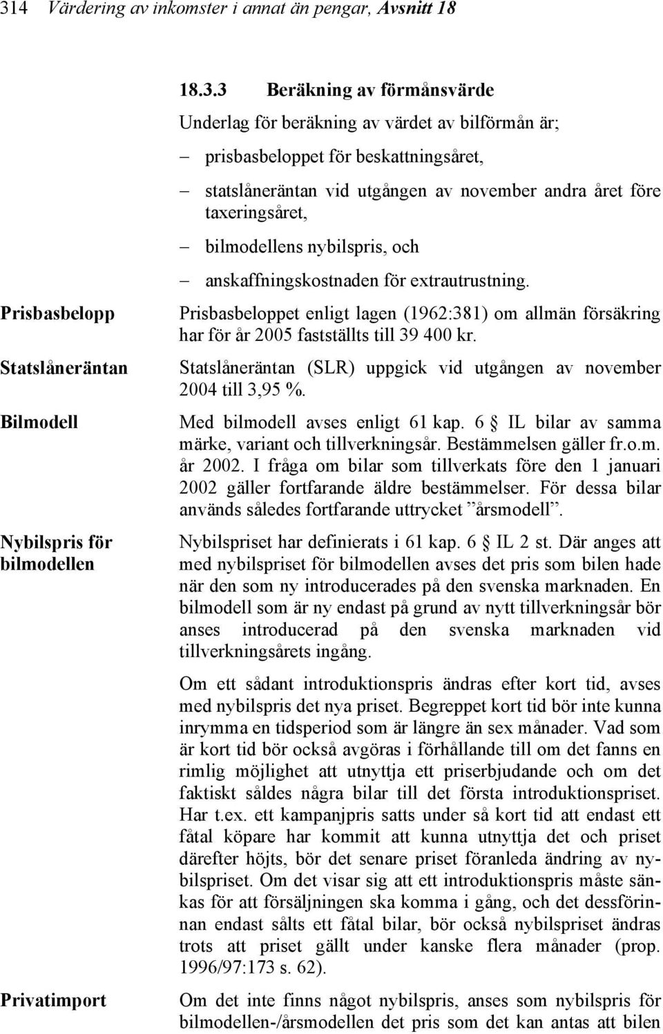 extrautrustning. Prisbasbeloppet enligt lagen (1962:381) om allmän försäkring har för år 2005 fastställts till 39 400 kr. Statslåneräntan (SLR) uppgick vid utgången av november 2004 till 3,95 %.