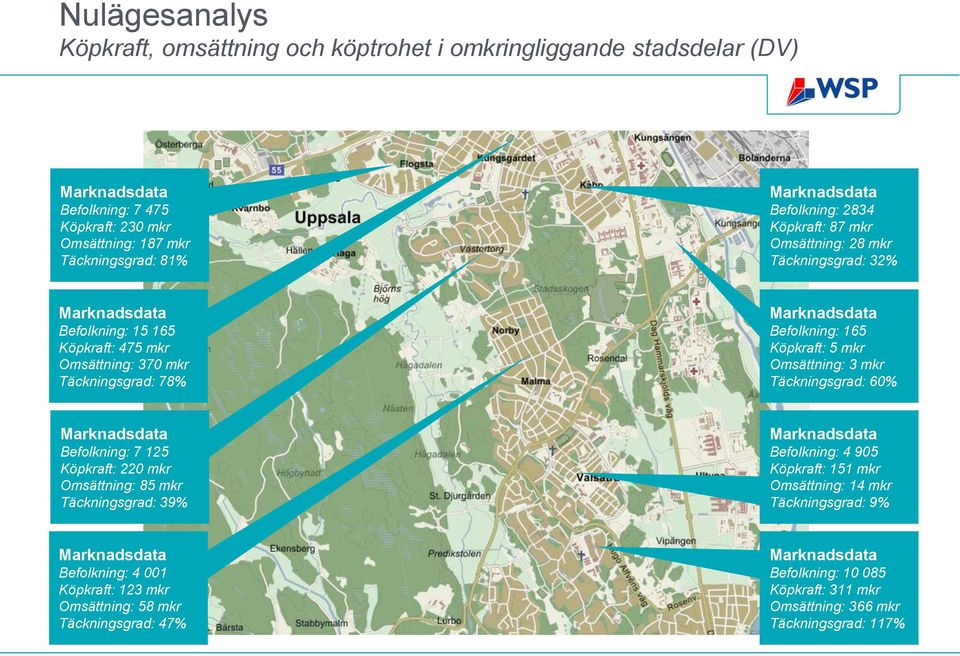 Köpkraft: 5 mkr Omsättning: 3 mkr Täckningsgrad: 60% Marknadsdata Befolkning: 7 125 Köpkraft: 220 mkr Omsättning: 85 mkr Täckningsgrad: 39% Marknadsdata Befolkning: 4 905 Köpkraft: 151 mkr