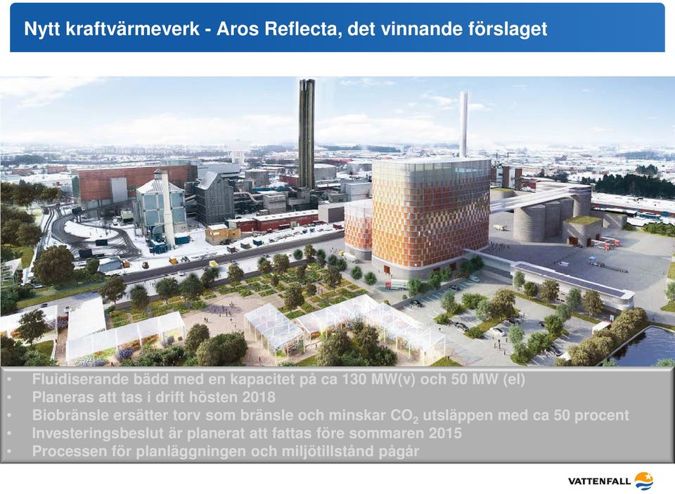 ersätter torv som bränsle och minskar CO 2 utsläppen med ca 50 procent Investeringsbeslut