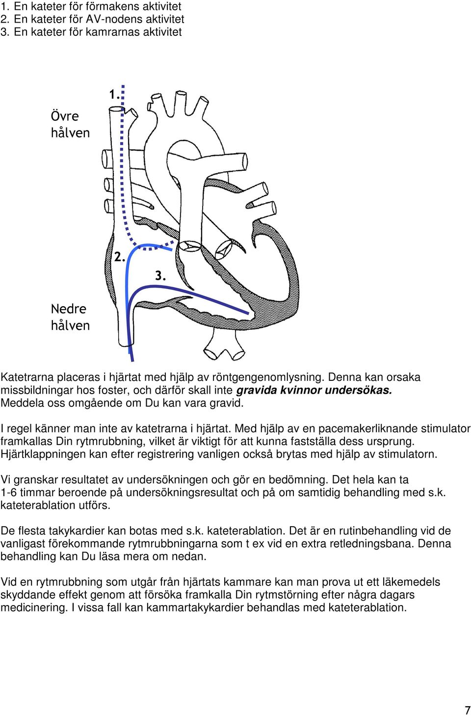 Med hjälp av en pacemakerliknande stimulator framkallas Din rytmrubbning, vilket är viktigt för att kunna fastställa dess ursprung.